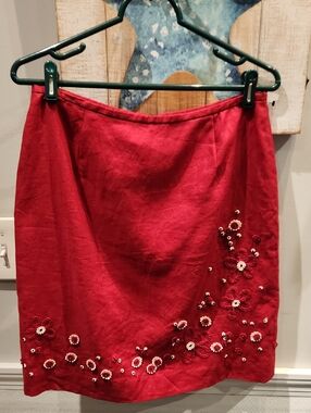 Ann Taylor Red Floral-Embellished Mini Skirt